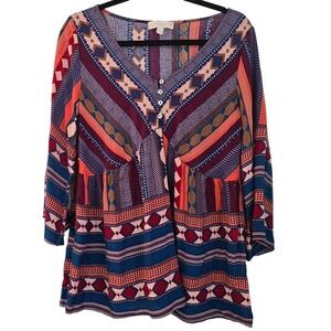 Weekend Suzanne Betro XL Tunic Top Colorful Geometric Print‎ Boho Blouse